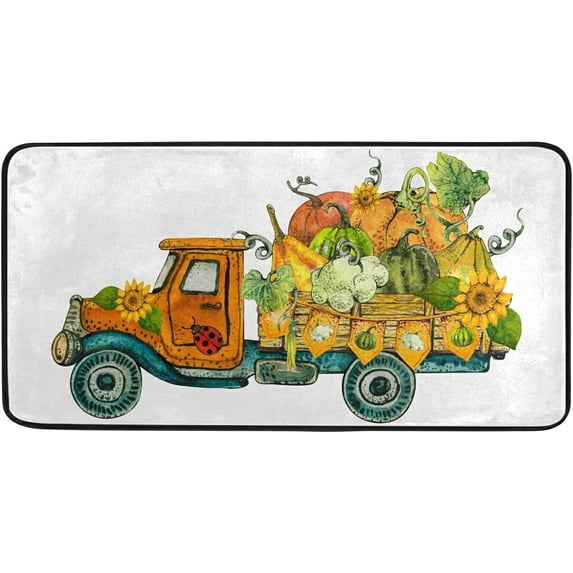 Kitchen Mat Happy Fall Autumn Pumpkins Vintage Truck Kitchen Rug Mat Anti-Fatigue Comfort Floor Mat Non Slip Oil Stain Resistant Easy to Clean Kitchen Rug Bath Rug Carpet for Doo Home Decor Gifts