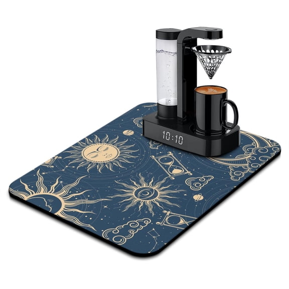 Kitchen Mat with Hippie Design - Premium Diatom Material Dish Drying Mat, Heat-Resistant, Stain-Hiding Counter Mat with Quick Dry Surface for Rustic Kitchen Coffee Decor