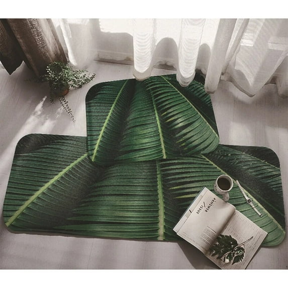 Kitchen Mat Home Entrance Green Leaves Doormat Hallway Bedroom Living Room Floor Carpet Balcony Bathroom Anti-Slip Long Rug