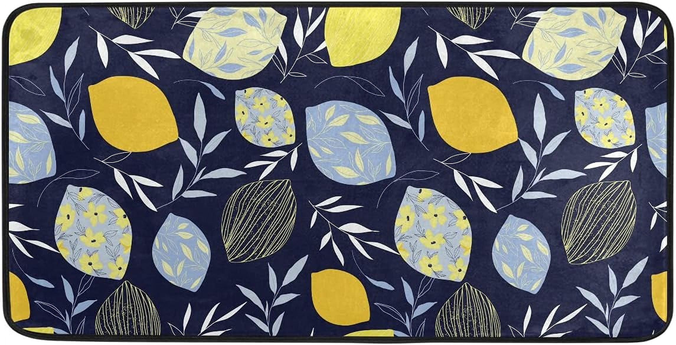 Kitchen Mat Lemon Fruit Navy Blue Kitchen Rug Mat AntiFatigue Comfort