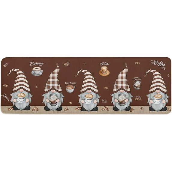 Kitchen Mat Rug 1 PCS Coffee Gnome Coffee Beans on Brown Background Runner Rug Anti-Fatigue Comfort Memory Foam Standing Mat Non-Slip Floor Door Mat for Bathroom Bedroom 18x47in