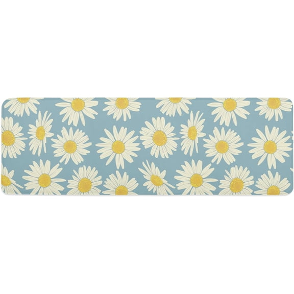 Kitchen Mat Rug 1 PCS Daisy Light Blue Background Runner Rug Anti-Fatigue Comfort Memory Foam Standing Mat Non-Slip Floor Door Mat for Bathroom Bedroom 16x47in