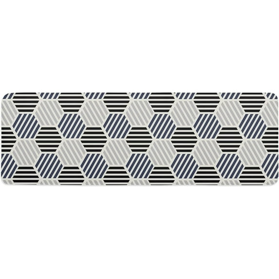 Kitchen Mat Rug 1 PCS Modern Art Black White Grey Hexagon Geometric Pattern Runner Rug Anti-Fatigue Comfort Memory Foam Standing Mat Non-Slip Floor Door Mat for Bathroom Bedroom 16x47in