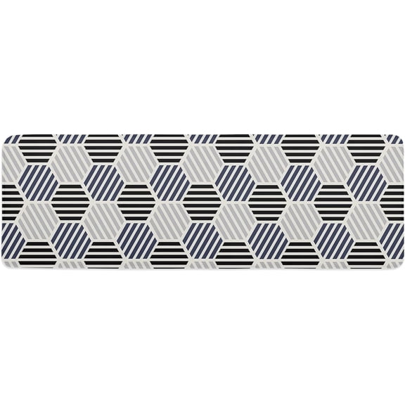 Kitchen Mat Rug 1 PCS Modern Art Black White Grey Hexagon Geometric Pattern Runner Rug Anti-Fatigue Comfort Memory Foam Standing Mat Non-Slip Floor Door Mat for Bathroom Bedroom 18x47in