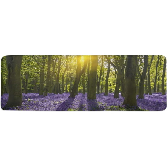 Kitchen Mat Rug 1 PCS Purple Lavender Forest Runner Rug Anti-Fatigue Comfort Memory Foam Standing Mat Non-Slip Floor Door Mat for Bathroom Bedroom 20x47in