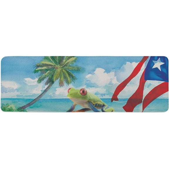 Kitchen Mat Rug 1 PCS Summer Beach Puerto Rico Flag Runner Rug Anti-Fatigue Comfort Memory Foam Standing Mat Non-Slip Floor Door Mat for Bathroom Bedroom 20x47in