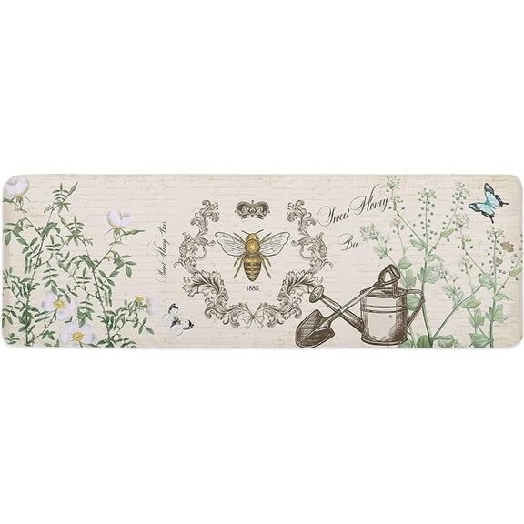 Kitchen Mat Rug 1 PCS Sweet Honey Bees Runner Rug Anti-Fatigue Comfort Memory Foam Standing Mat Non-Slip Floor Door Mat for Bathroom Bedroom 18x47in
