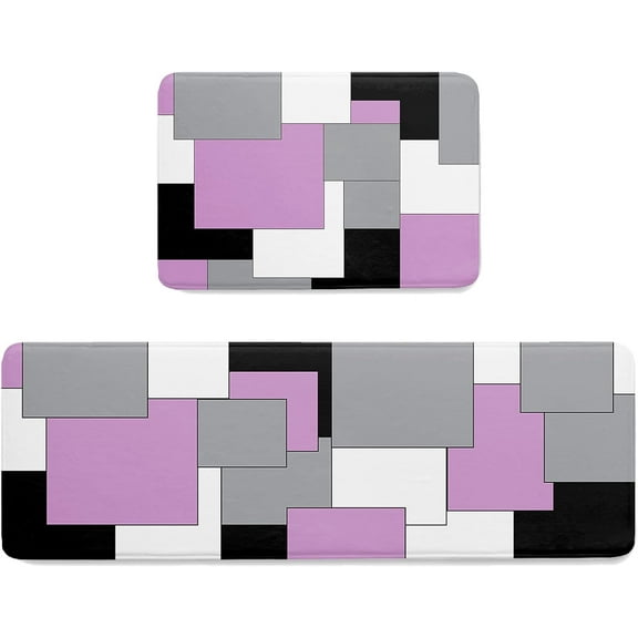 Kitchen Mat Rug Set of 2 Abstract Art Patchwork Pink Black and Grey Runner Rug Anti-Fatigue Comfort Memory Foam Standing Mat Non-Slip Floor Door Mat for Bathroom Bedroom 18x30in+18x60in