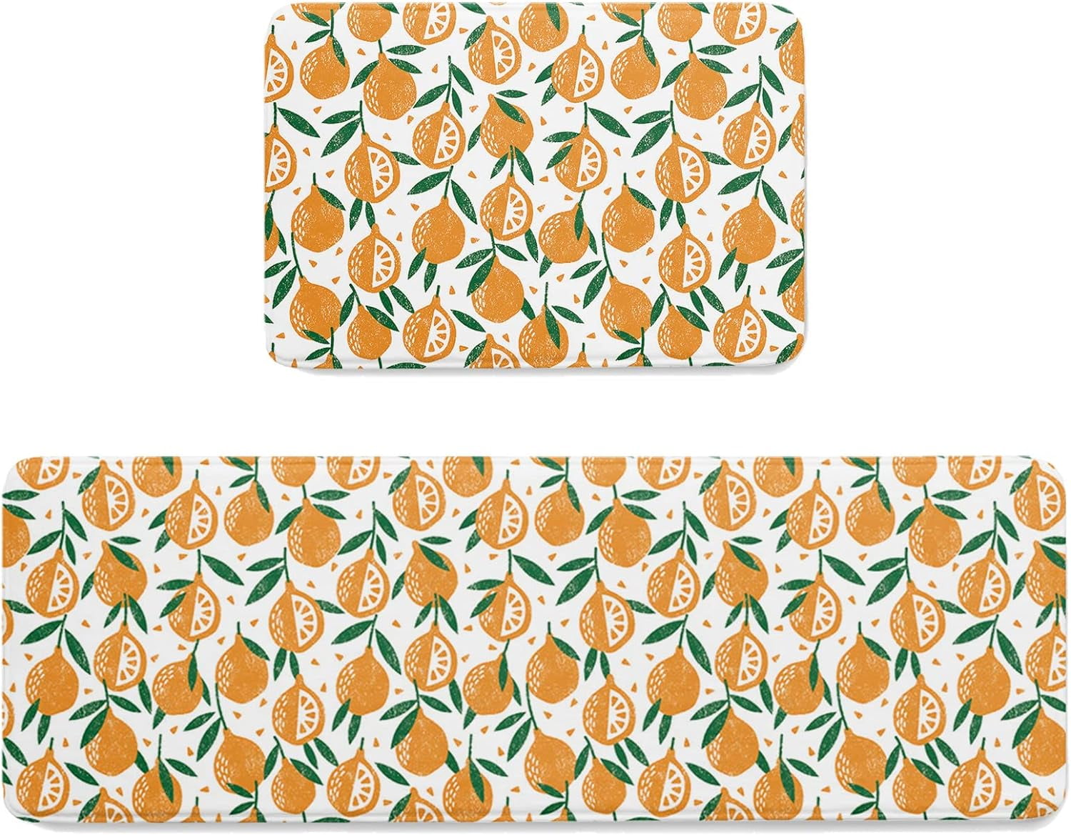 Kitchen Mat Rug Set of 2 Orange Fruits Cute Bright Colorful Runner Rug ...