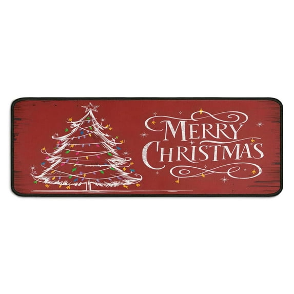 Kitchen Mat Set of 2 Absobent Christmas Kitchen Mats for Floor,Farmhouse Triangle Tree Merry Christmas Kitchen Runner for Bathroom,Room Bath (47x17+30x17 Inches)