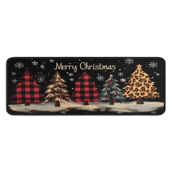 Kitchen Mat Set of 2 Non Skid Christmas Kitchen Mats for Floor,Buffalo Plaid Tree Merry Christmas Kitchen Runner for Bathroom,Room Bath (47x17+30x17 Inches)