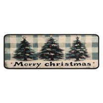 Kitchen Mat Set of 2 Non Slip Christmas Kitchen Mats for Floor,Funny Christmas Pine Tree Green Plaid Kitchen Floor Mats for Bathroom,Room Bedroom (47x17 30x17 Inches)