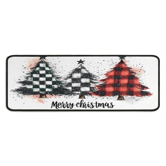 Kitchen Mat Set of 2 Non Slip Christmas Kitchen Mats for Floor,Christmas Forest Rustic Farmhouse Triangle Tree Kitchen Rugs and Mats for Bathroom,Room Cook (47x17+30x17 Inches)