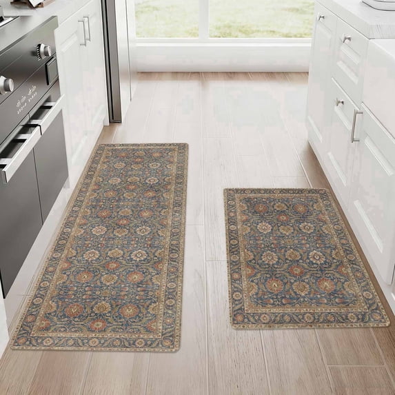 SAND KEEPER Kitchen Mat Set of 2 Non Slip Washable Waterproof Kitchen Rugs 17"x28" + 17"x48", Vintage Floor Mats for Sink, Laundry Room & Entryway