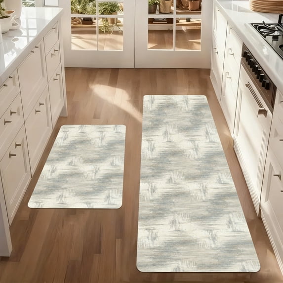 Kitchen Mat Set of 2 Non Slip Waterproof Kitchen Rugs, Washable Low Profile Floor Mats 17"x28" + 17"x48", Modern Abstract Textured Design Soft Mats for Sink, Laundry Room & Entryway