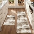 thumbnail image 1 of Kitchen Mat Set of 2 Non Slip Waterproof Kitchen Rugs, Washable Low Profile Floor Mats 17"x28" + 17"x48", Modern Abstract Textured Design Soft Mats for Sink, Laundry Room & Entryway, Brown, 1 of 8