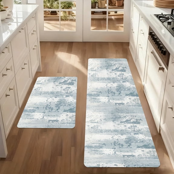 Kitchen Mat Set of 2 Non Slip Washable Waterproof Kitchen Rugs 17"x28" + 17"x48", Modern Floor Mats for Sink, Laundry Room & Entryway