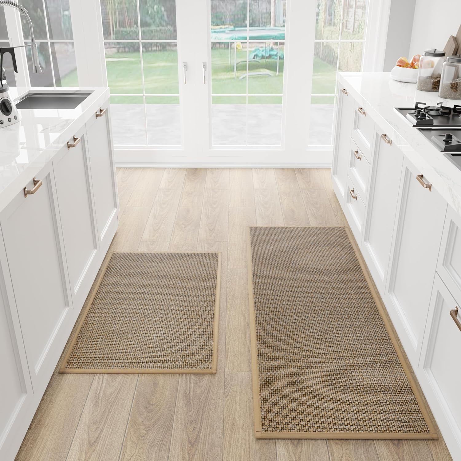Brown Braided Synthetic Non-Slip Kitchen Mat Set
