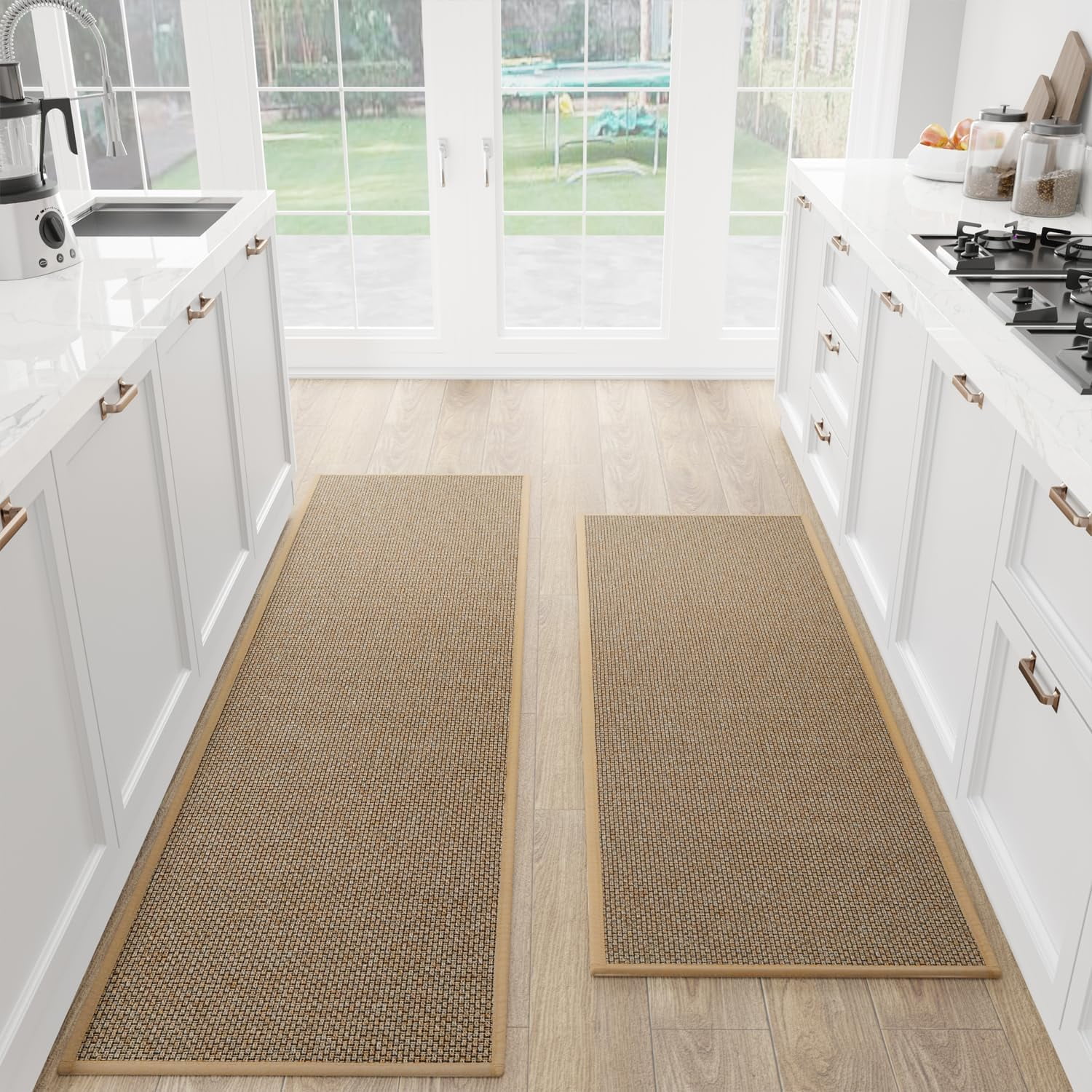 Brown Braided Synthetic Non-Slip Kitchen Mat Set