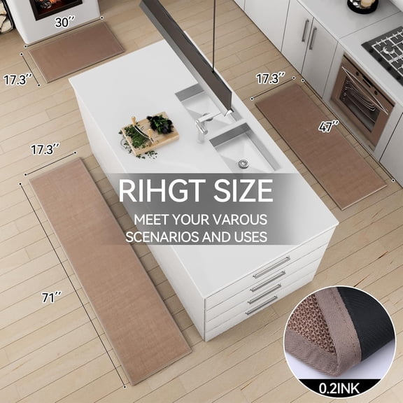 Kitchen Mat Set of 2 PCS, Cushioned Non Slip Rugs for Kitchen Floor, Absorbent Runner Comfort Standing Mats Washable for Kitchen, Office, Home (Camel, 17.3"x47"+17.3"x71")