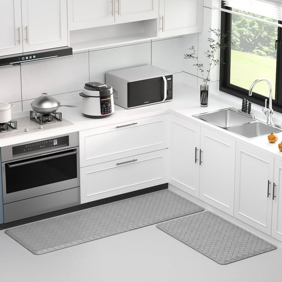 GPED Kitchen Mat Set, 2 Pcs Cushioned Anti-Fatigue Kitchen Rug, Waterproof Non-Slip Kitchen Floor Mat, Ergonomic Comfort Rug Standing Mat for Kitchen, Home Floor, Office, Sink, Laundry(Gray)