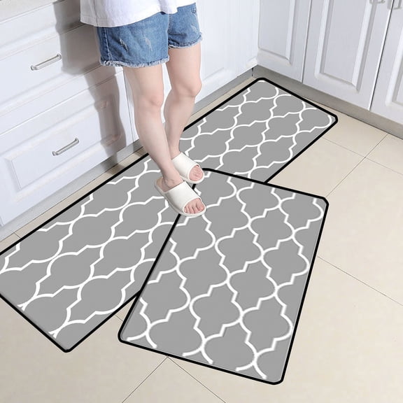Kitchen Mat Set 2 Piece Anti Fatigue Rug • Cushioned Non Slip Standing Desk Floor Mat • Waterproof Stain Resistant Runner • Indoor Office Laundry Sink