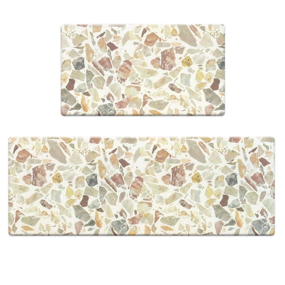 Kitchen Mat Set 2 Piece, Cushioned Anti Fatigue Kitchen Rugs Waterproof Non Slip Kitchen Floor Mat Terrazzo Pattern, Heavy Duty PVC Ergonomic Comfort Standing Mat for Kitchen, Laundry Room