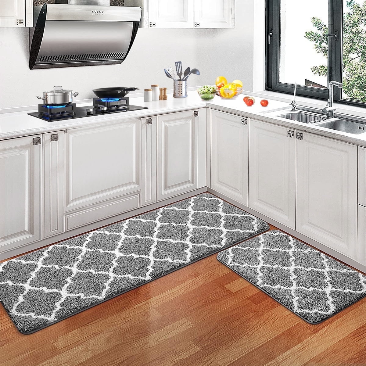GPED Kitchen Mat Set, 2PCS Absorbent Non-Slip Kitchen Rug, Washable Kitchen Floor Mat, Soft Comfort Floor Rug Standing Mat for Kitchen, Home Floor, Office, Sink, Laundry