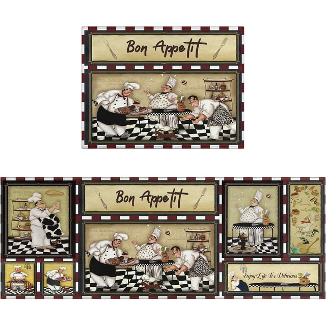 Kitchen Mat Set of 2 Chef Kitchen Rugs and Mats Non Slip Rubber