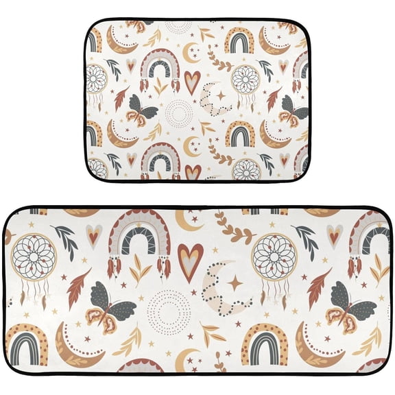 Kitchen Mat Set of 2 Kitchen Runner Rugs Non Skid Washable Standing Mat for Floor Home Sink Office Laundry Bathroom Bedroom Boho Pattern