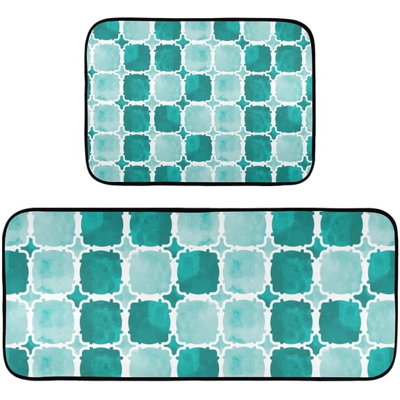 Kitchen Mat Set of 2 Kitchen Runner Rugs Non Skid Washable Standing Mat for Floor Home Sink Office Laundry Bathroom Bedroom Cyan Mosaic