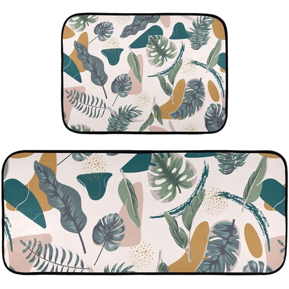Kitchen Mat Set of 2 Kitchen Runner Rugs Non Skid Washable Standing Mat for Floor Home Sink Office Laundry Bathroom Bedroom Green Leaves