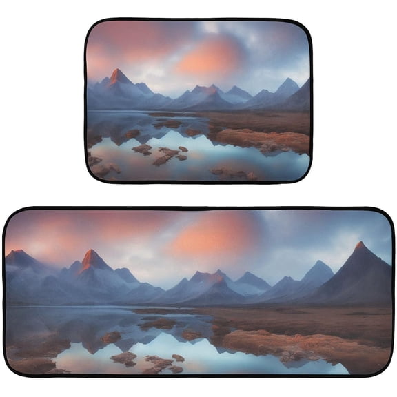 Kitchen Mat Set of 2 Kitchen Runner Rugs Non Skid Washable Standing Mat for Floor Home Sink Office Laundry Bathroom Bedroom Mountains Lake