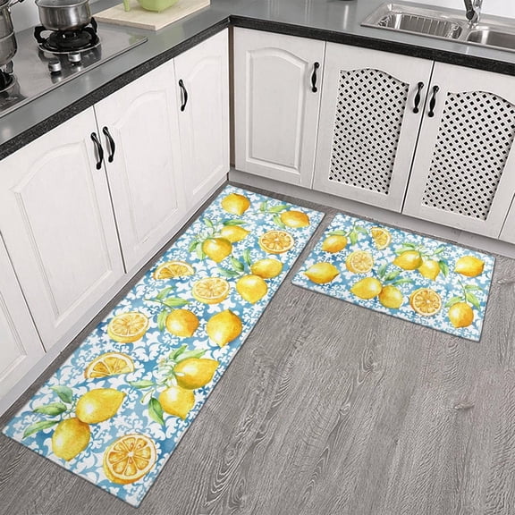 Kitchen Mat Set of 2 Non Slip Lemon Kitchen Runner Rug Farmhouse Floor Mat for Home Kitchen Decor-17"X30"+17"X47" inches