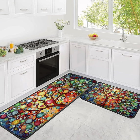 Kitchen Mat Tree Kitchen Mats for Floor 2 Piece, Colorful Rug Anti Fatigue Floor Mat for Kitchen, Kitchen Floor Mat for in Front of Sink and Kitchen Matt for Standing for Kitchen Decor 17"X30"+17"X47"