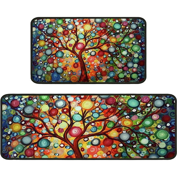 Kitchen Mat Tree Kitchen Mats for Floor 2 Piece, Colorful Rug Anti Fatigue Floor Mat for Kitchen,Kitchen Floor Mat for in Front of Sink and Kitchen Matt for Standing for Kitchen Decor