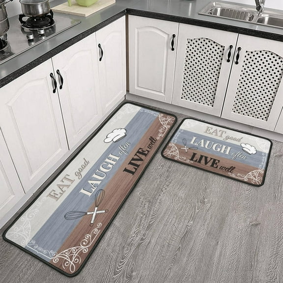 Kitchen Mat with Words - Kitchen Mat Set of 2, Farmhouse Kitchen Rugs, Kitchen Sink Floor Mat, Non Slip Kitchen Rug with Sayings, Eat Good Laugh Often Live Well Mat, Eat Good Kitchen Mat Washable