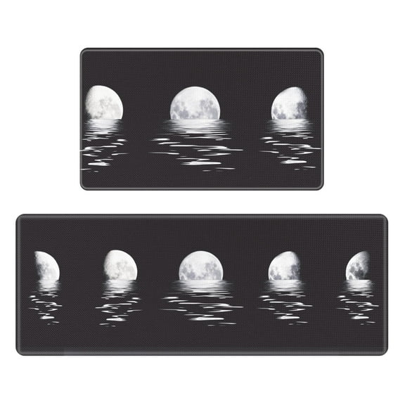 Kitchen Mat for Floor, 2 Pack Non-Slip Moon Kitchen Rugs and Mat, PVC Cushioned Anti Fatigue Kitchen Mat for Home, 17"x47"+17"x29", Black