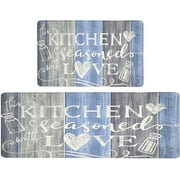 Kitchen Mats 2 PCS Blue Anti Fatigue Cushioned Kitchen Floor Mats 2/5 Inch Farmhouse Rustic Non-Slip Waterproof Kitchen Mat Washable Comfort Standing Mat for Kitchen Sink, 17.3x28+17.3x47 inch