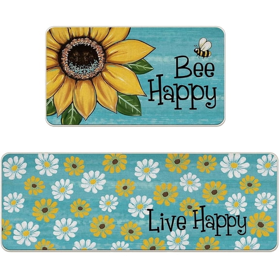 Kitchen Mats 2 Pcs Anti Fatigue Cushioned Non-Slip Washable Farmhouse Kitchen Rug Waterproof Comfort Standing Ergonomic Runner Rug for Kitchen Laundry Office Sink Home