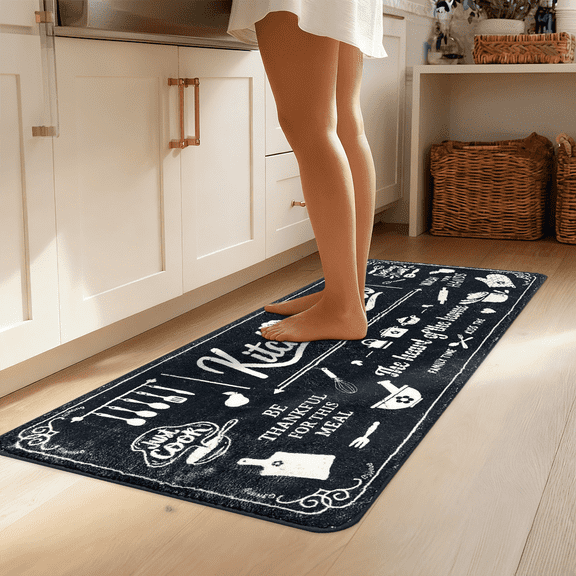 Kitchen Mats 20x47inch High Pile Rug,Thickened Kitchen Rug Kitchen Rules Theme Rugs Waterproof Non-Slip Rugs Comfort Standing Mat for Kitchen, Laundry Room, Farmhouse Home Decor
