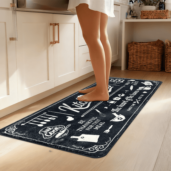 Kitchen Mats 20x47inch High Pile Rug,Thickened Kitchen Rug Kitchen Rules Theme Rugs Waterproof Non-Slip Rugs Comfort Standing Mat for Kitchen, Laundry Room, Farmhouse Home Decor