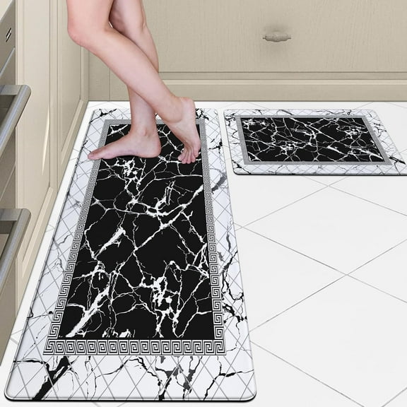 Kitchen Mats Anti Fatigue Cushioned Marble Kitchen Rugs Sets of 2 Washable Kitchen Floor Mats Non Slip Waterproof Standing Mat for Kitchen Decor Sink Laundry Office