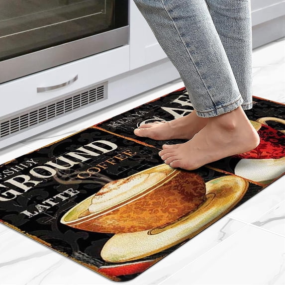 Kitchen Mats,Coffee Vintage Kitchen Mats for Floor,Anti Fatigue Waterproof Kitchen Rug,Non Skid Washable Memory Foam Kitchen Rugs and Mats for Bedroom,Office,Sink,Laundry 17.3 * 29 Inches