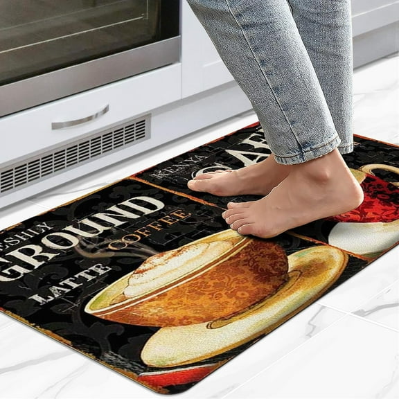 Kitchen Mats,Coffee Vintage Kitchen Mats for Floor,Anti Fatigue Waterproof Kitchen Rug,Non Skid Washable Memory Foam Kitchen Rugs and Mats for Bedroom,Office,Sink,Laundry 17.3 * 29 Inches