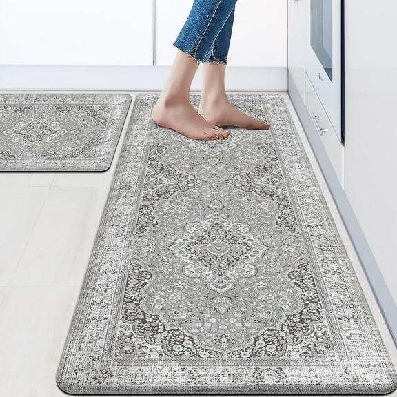 Kitchen Mats Cushioned Anti Fatigue Set of 2 Farmhouse Kitchen Rugs Non Slip Waterproof Kitchen Floor Mat Comfort Memory Foam Standing Mat for Front of Sink,Laundry Room