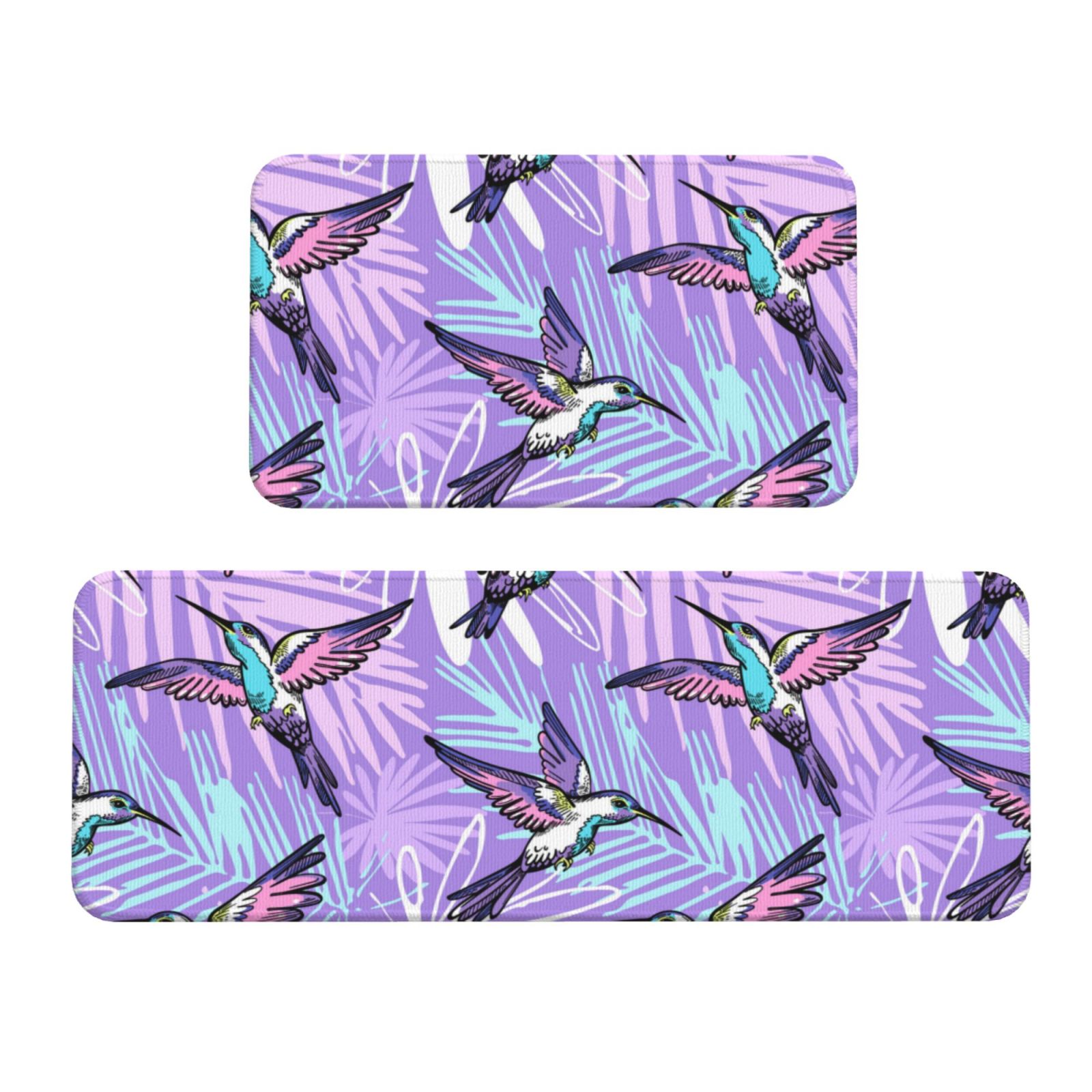 Kitchen Mats for Floor 2 Piece, Abstract Hummingbird Purple Anti ...