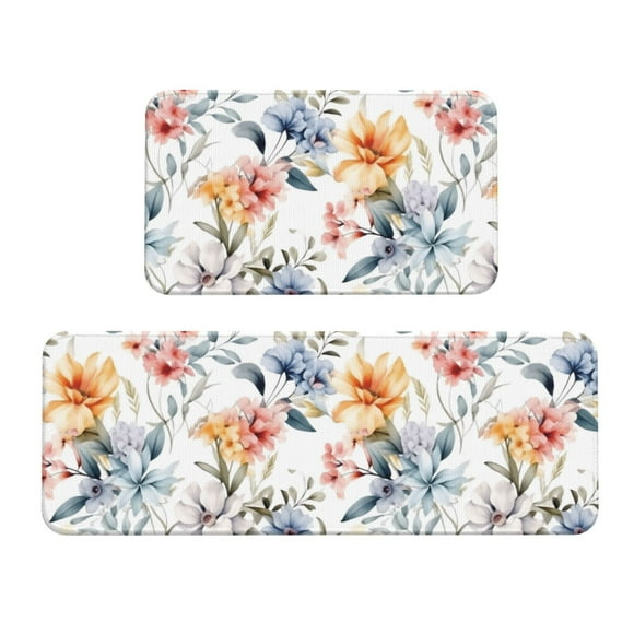 Kitchen Mats for Floor 2 Piece - Colorful Lilies Flowers A Anti Fatigue Mats for Kitchen Floor, Kitchen Rugs Washable Non Slip for Bedroom Office Bathroom Home Kitchen Decor