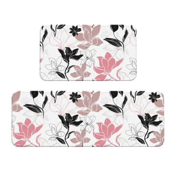 Kitchen Mats for Floor 2 Piece, Colorful Lilies Flowers Anti Fatigue Mats for Kitchen Floor, Cute Kitchen Rugs Non Slip Washable for Bedroom Bathroom Office Home Kitchen Decor