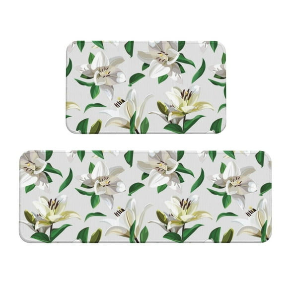 Kitchen Mats for Floor 2 Piece - Gorgeous Lilies Flowers Anti Fatigue Mats for Kitchen Floor, Kitchen Rugs Washable Non Slip for Bedroom Office Bathroom Home Kitchen Decor